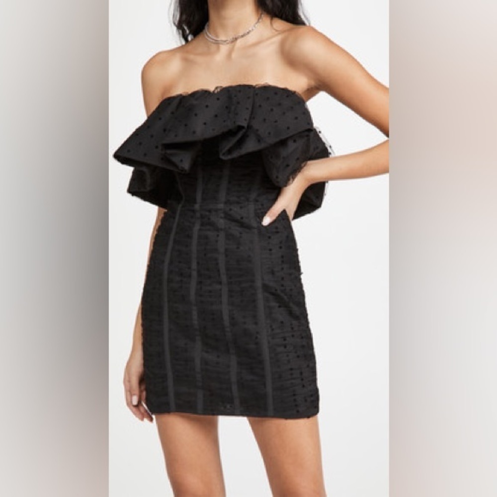 Nwt Self-Portrait Black Dot Mesh Frill Mini Dress Size 2